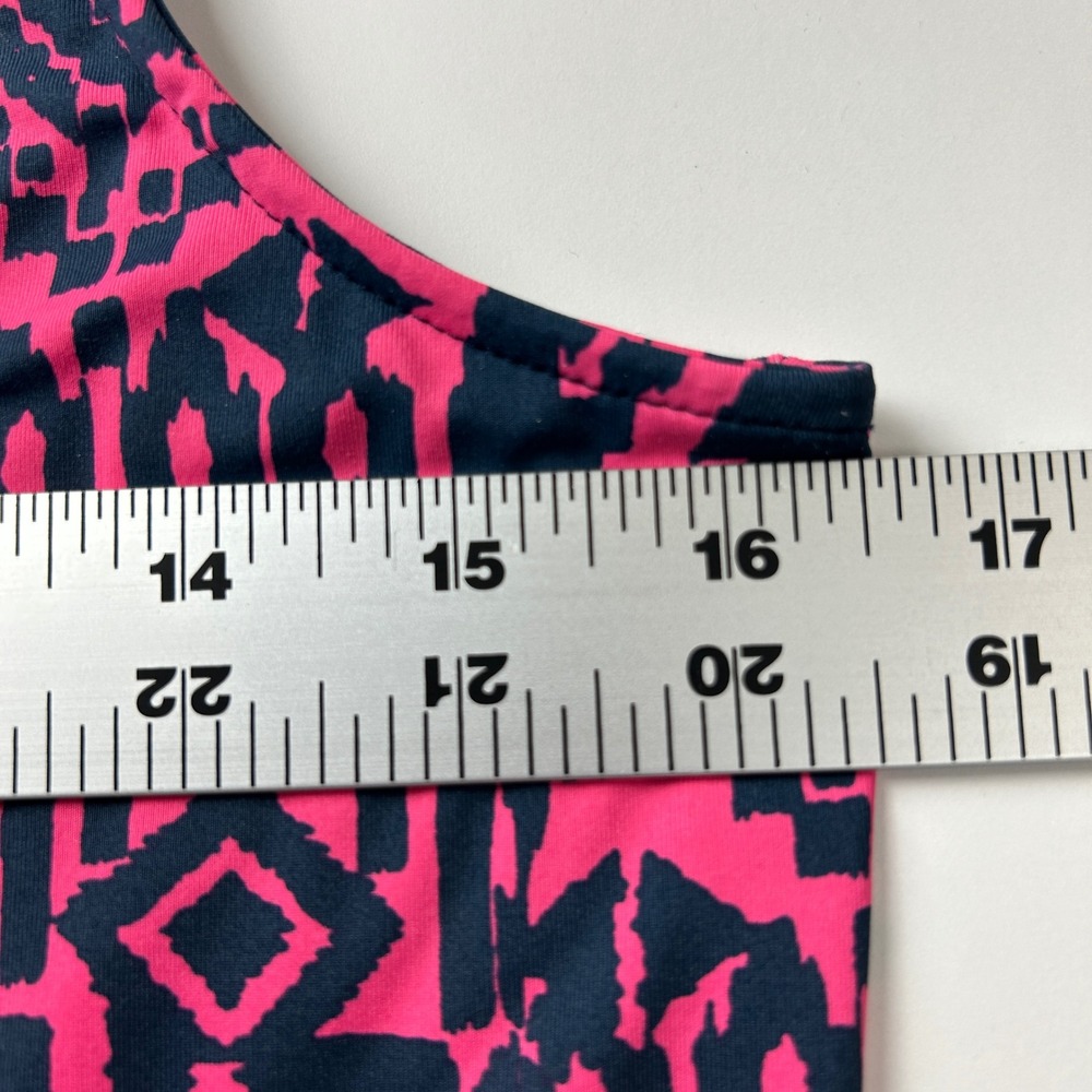 Ellie Kai Pink Navy Geometric Ikat Print VNeck Sleeveless Tie Waist Dress Size 4 - Picture 7 of 11